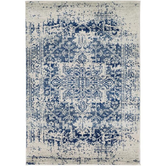 Tapis persan bleu et blanc vintage