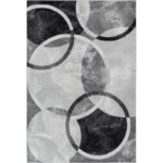 Tapis moderne gris avec cercles abstraits.