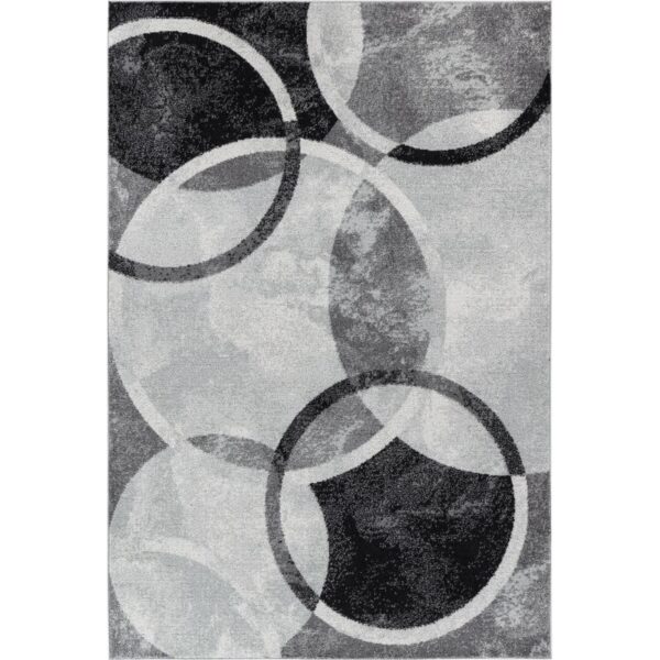 Tapis moderne gris avec cercles abstraits.