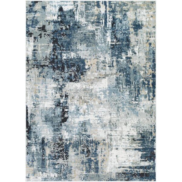 Tapis abstrait bleu et gris moderne.