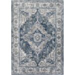 Tapis persan bleu et beige vintage.