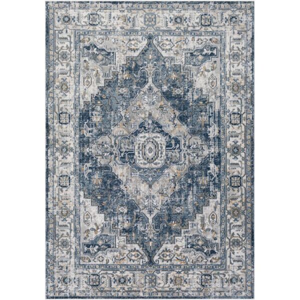 Tapis persan bleu et beige vintage.