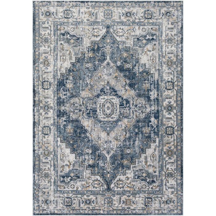 Tapis persan bleu et beige vintage.