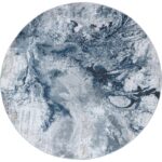 Tapis rond abstrait bleu et gris.