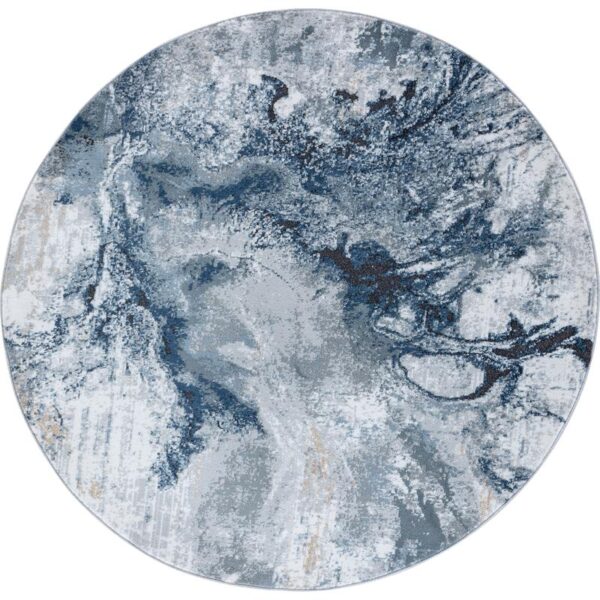 Tapis rond abstrait bleu et gris.