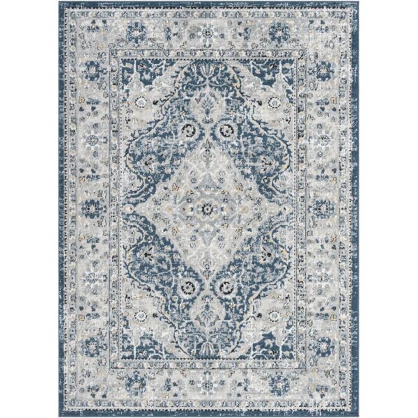 Tapis oriental bleu et blanc vintage.