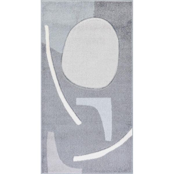 Tapis moderne gris avec motifs abstraits.
