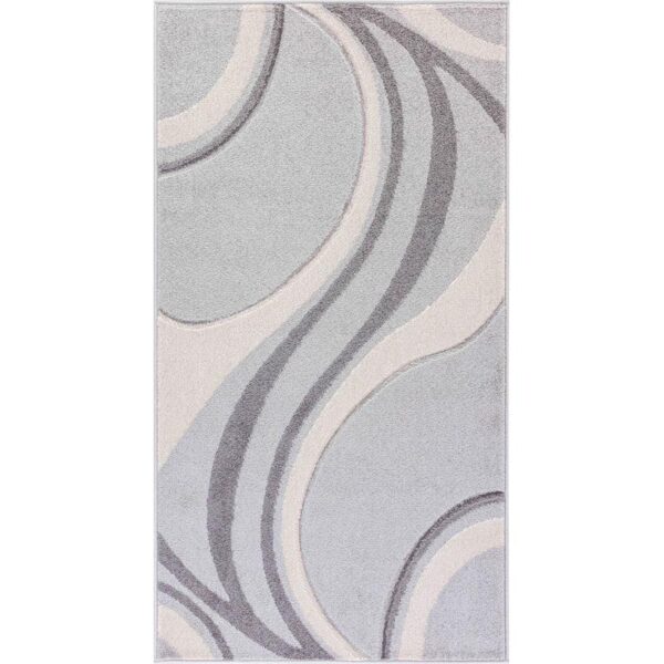 Tapis moderne à motifs ondulés gris et beige.