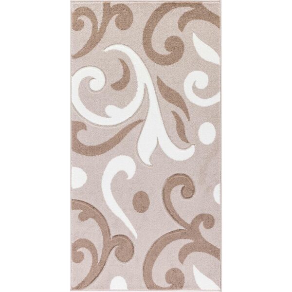 Tapis motifs arabesques beige et brun.