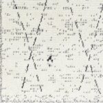 Texture tissée blanche avec motifs noirs abstraits.