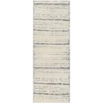 Tapis moderne texturé en nuances de blanc et gris.