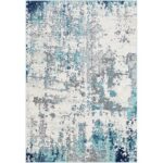 Tapis moderne abstrait bleu et gris.