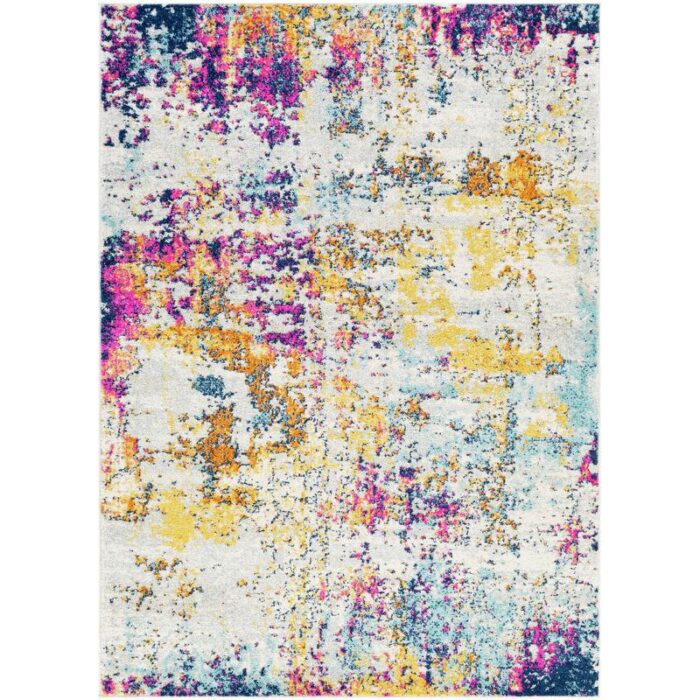 Tapis moderne coloré aux motifs abstraits.