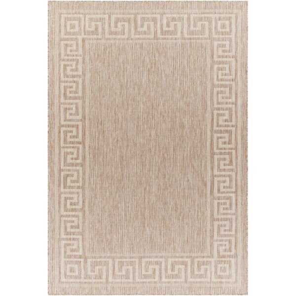 Tapis beige à motif grec.