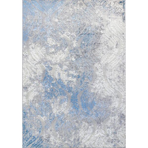 Tapis design baroque bleu et gris.