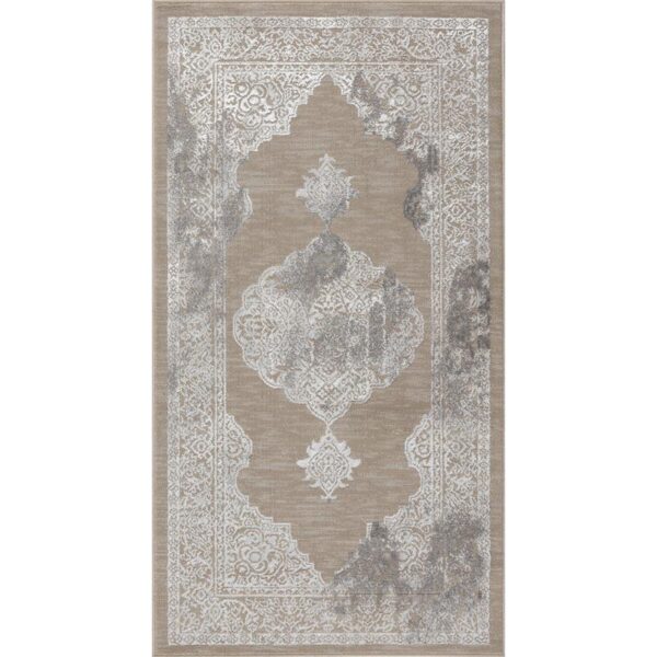 Tapis oriental gris et beige vintage.