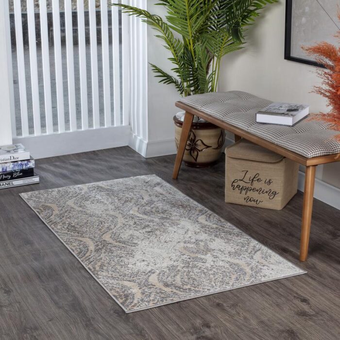 Intérieur moderne avec tapis et banc design
