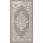 Tapis élégant à motifs dentelle beige.
