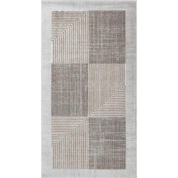 Tapis moderne géométrique gris et blanc.