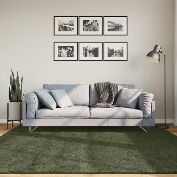 Salon moderne avec canapé gris et décoration murale.