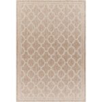 Tapis beige à motifs géométriques élégants.
