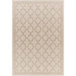 Tapis beige à motifs géométriques pour intérieur.