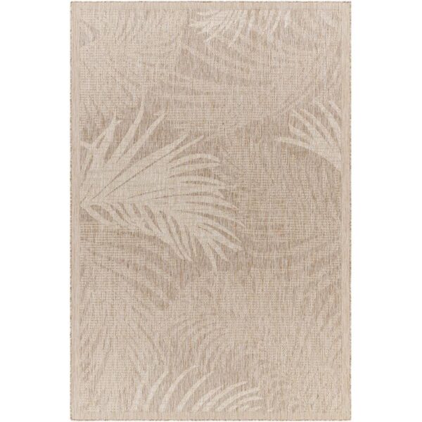 Tapis beige motif palmiers.
